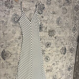iris Black and White Striped V-Neck Maxi Dress